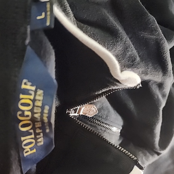 Black Polo Golf by Ralph Lauren 3/4 Zip-Up Sweater With Large White Horse - Picture 4 of 5